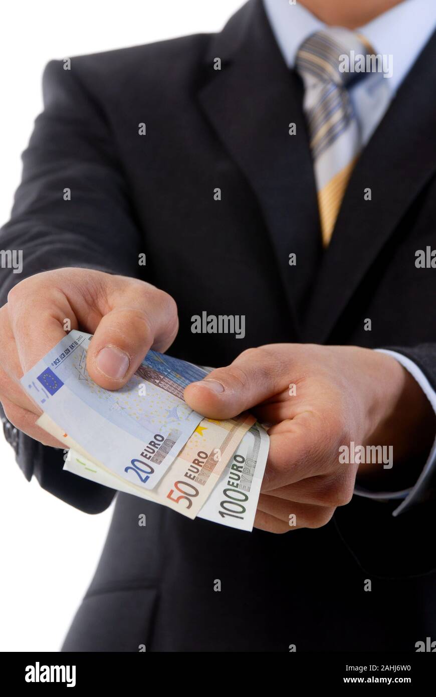 Versuchte Bestechung, Mann mit Bargeld in der Hand, MR:Yes Stock Photo