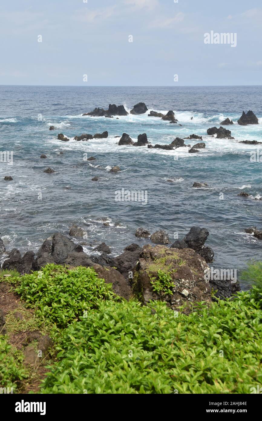 Big Island Hawaii rugged coastline formed by volcanic rocks Stock Photo