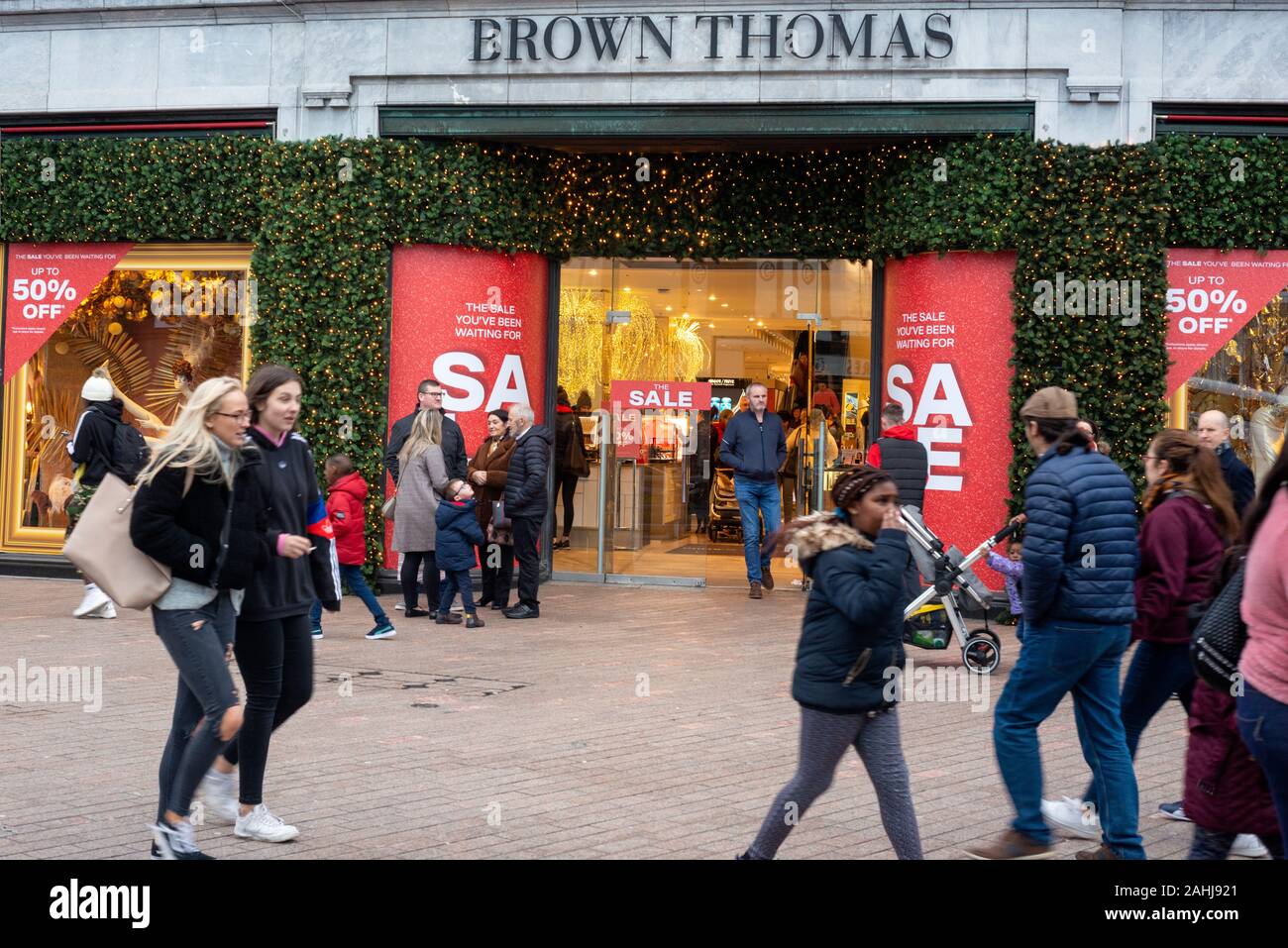 Brown Thomas shopfront Christmas decorations in Cork City, Ireland Stock Photo