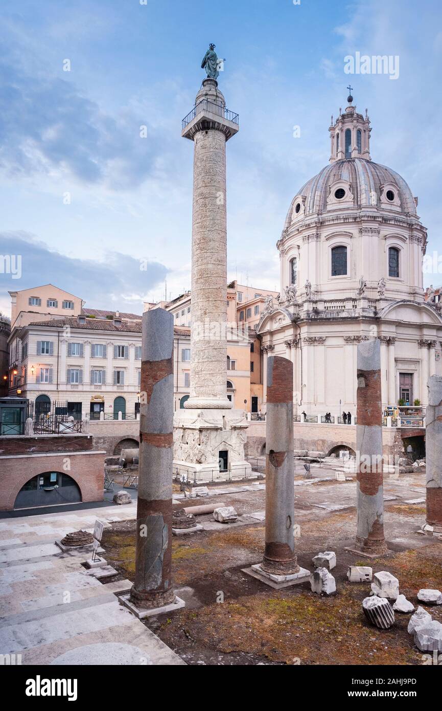 Trajan's Forum and Trajan's column in Rome Italy. The forum of Trajan