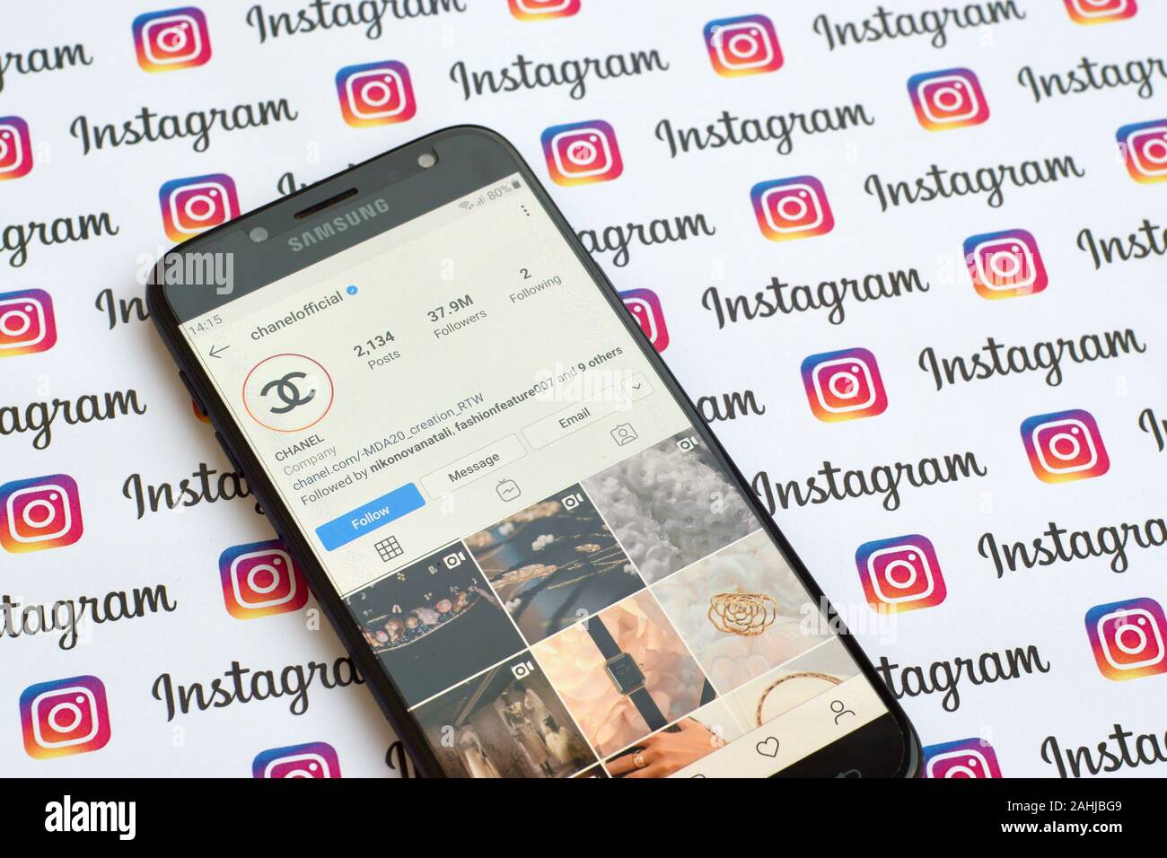 NY, USA - DECEMBER 4, 2019: Chanel official instagram account on smartphone  screen on paper instagram banner Stock Photo - Alamy