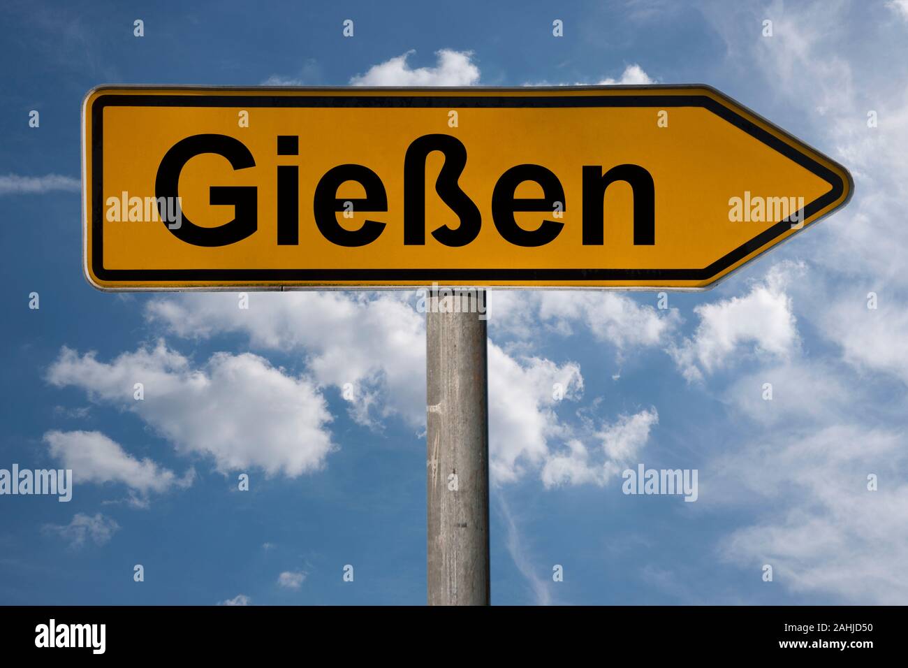 Detail photo of a signpost with the inscription Gießen, Hesse, Germany, Europe Stock Photo