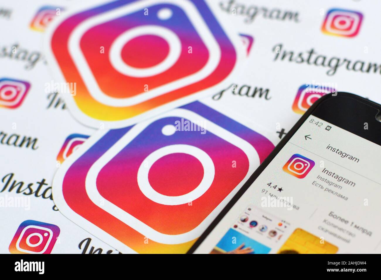 Ny Usa December 5 19 Instagram App On Samsung Smartphone Screen On Banner With Small Instagram Logos Instagram Is American Photo And Video Sha Stock Photo Alamy