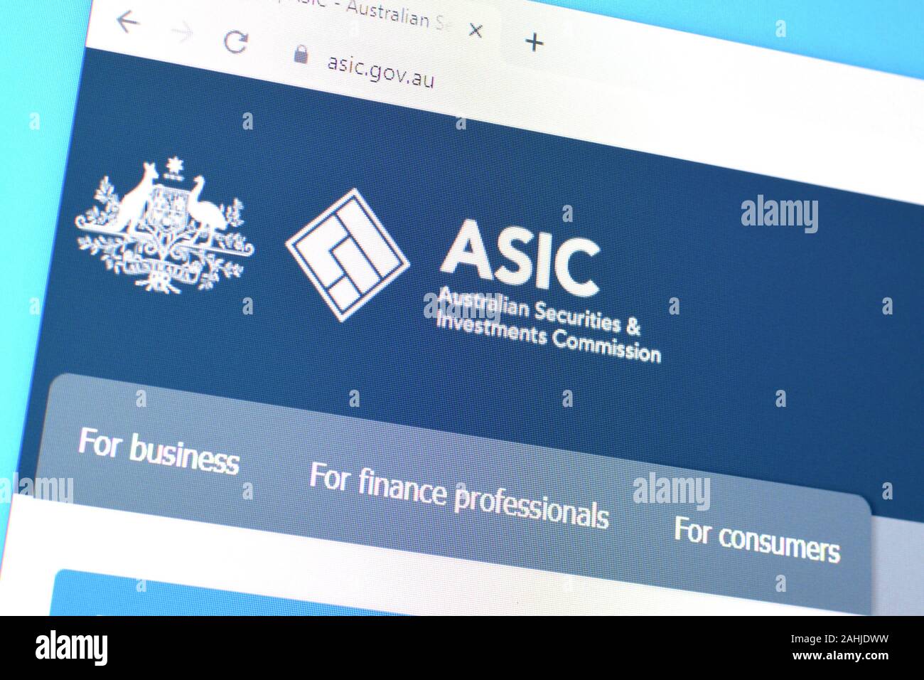 NY, USA - DECEMBER 16, 2019: Homepage of asic website on the display of PC,  url - asic.gov.au Stock Photo - Alamy