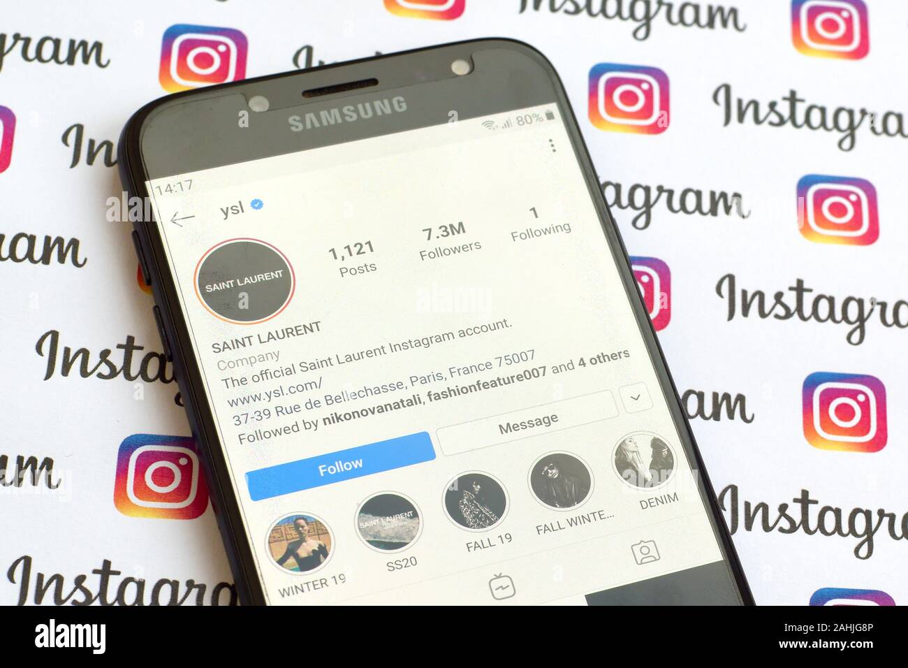 Ny Usa December 4 2019 Yves Saint Laurent Official Instagram Account On Smartphone Screen On Paper Instagram Banner Stock Photo Alamy