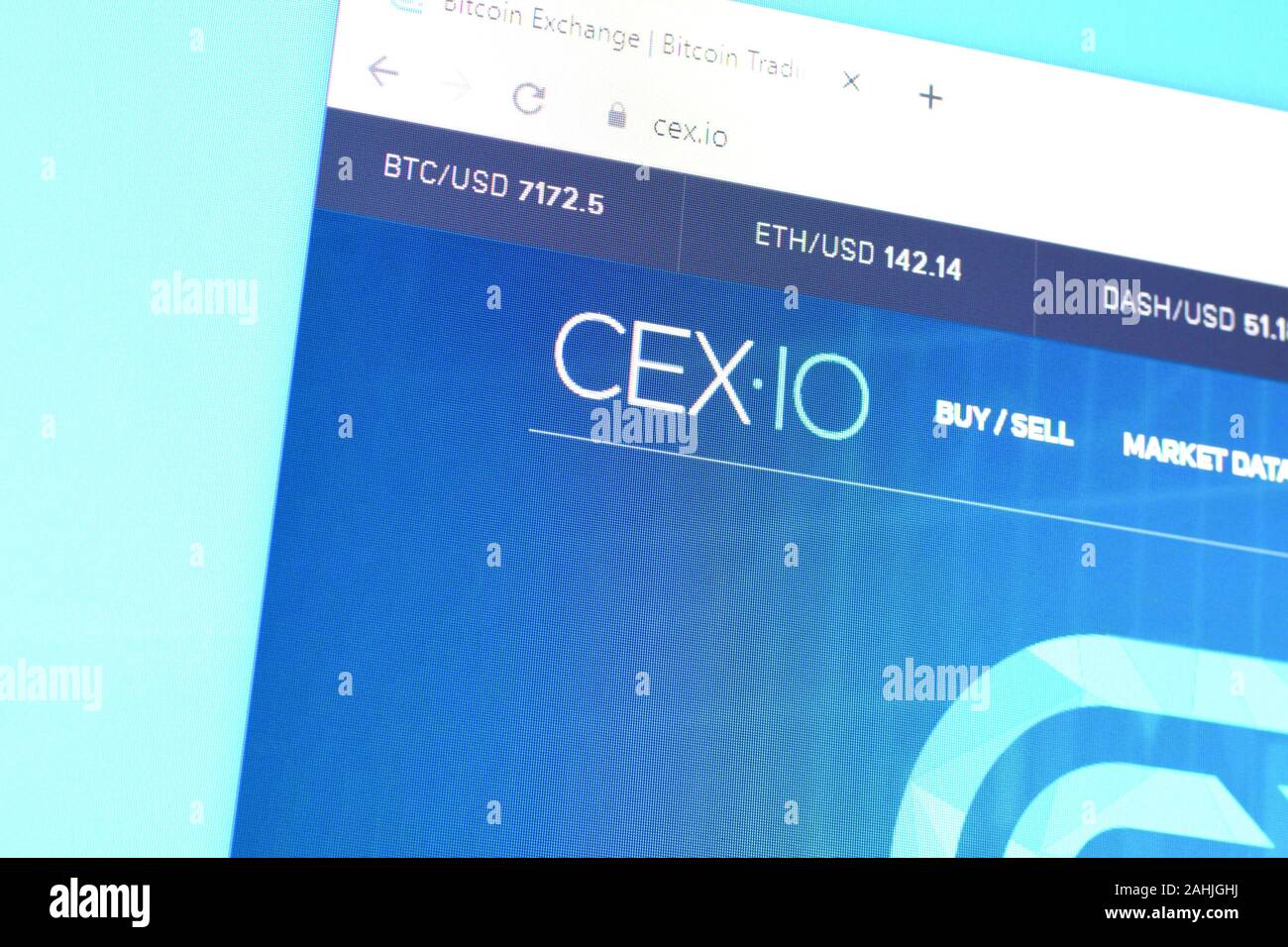 NY, USA - DECEMBER 16, 2019: Homepage of cexio website on the display ...