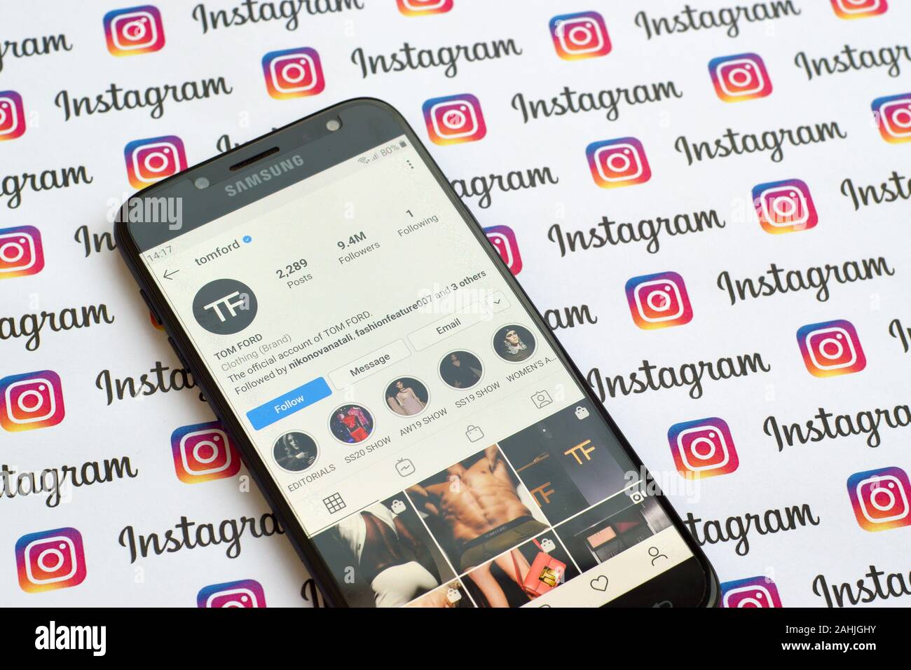 NY, USA - DECEMBER 4, 2019: Tom Ford official instagram account on  smartphone screen on paper instagram banner Stock Photo - Alamy