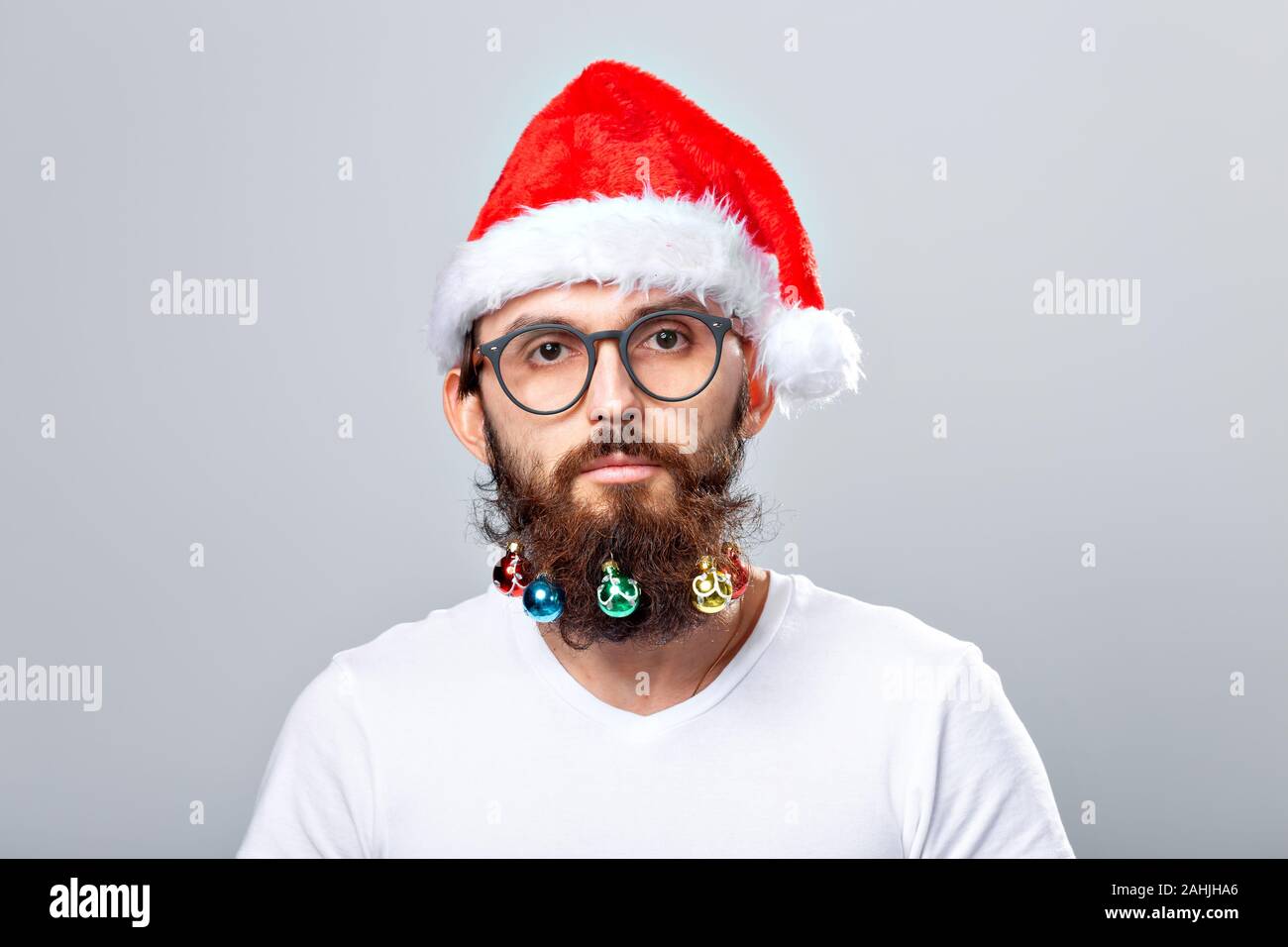 Christmas Holidays Barbershop And Style Concept Young Handsome Bearded Santa Claus Man With