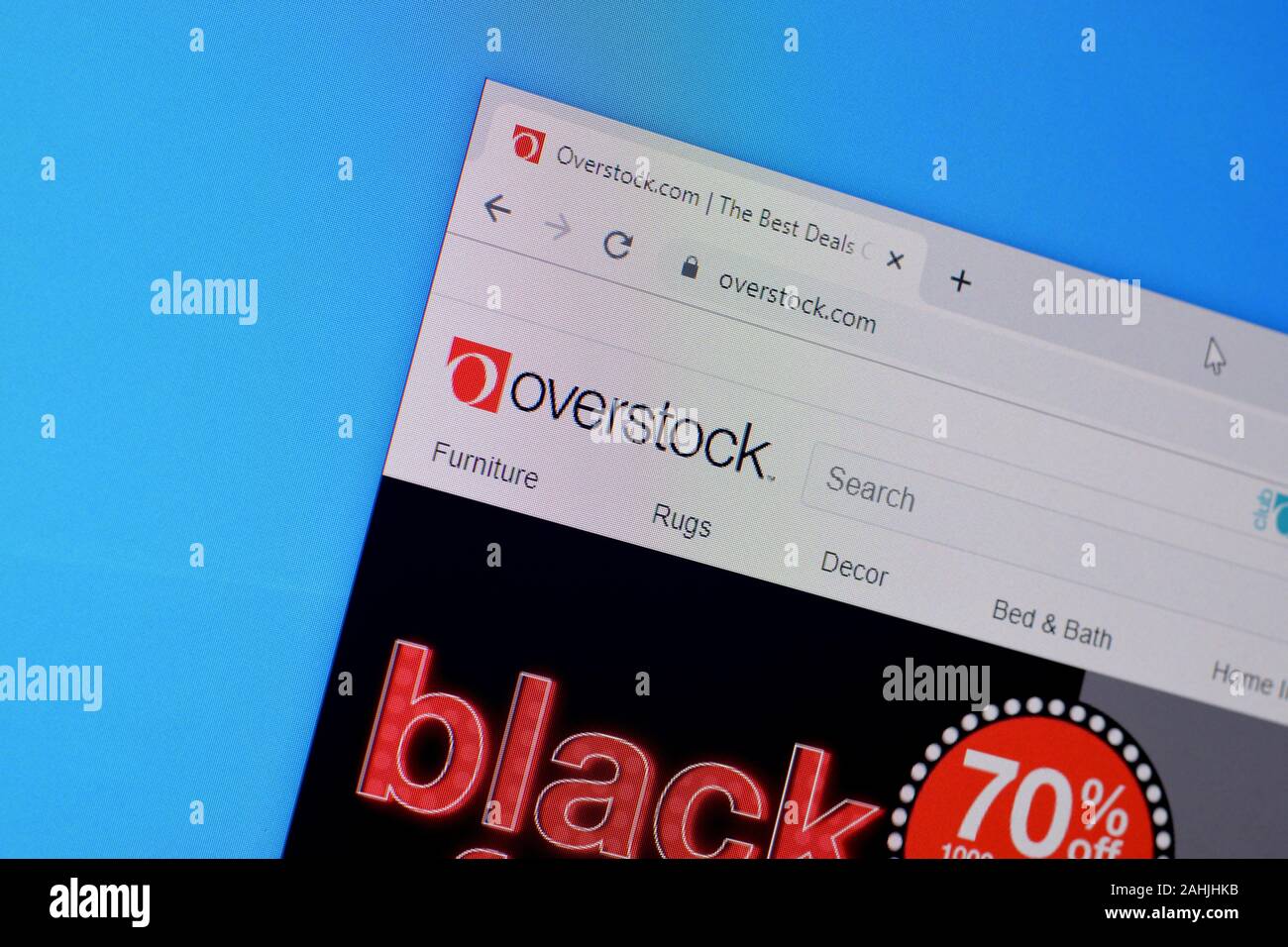 NY, USA - DECEMBER 16, 2019: Homepage of overstock website on the display of PC, url - overstock.com. Stock Photo