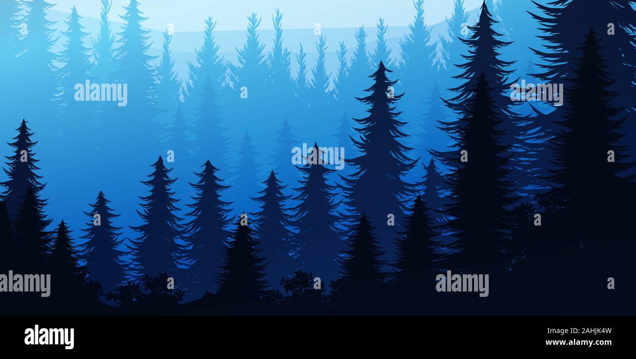 Natural Pine forest mountains horizon Landscape wallpaper Silhouette tree  Sunrise and sunset Illustration vector style Colorful background Stock  Vector Image & Art - Alamy