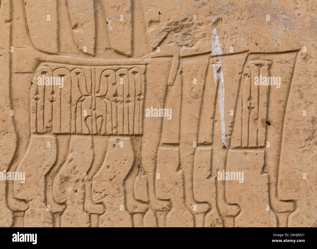 Egypt, temple of Beit el Wali, on Kalabsha Island, lake Nasser. This is an early construction of Ramses II. Thrones with lion paws. Stock Photo