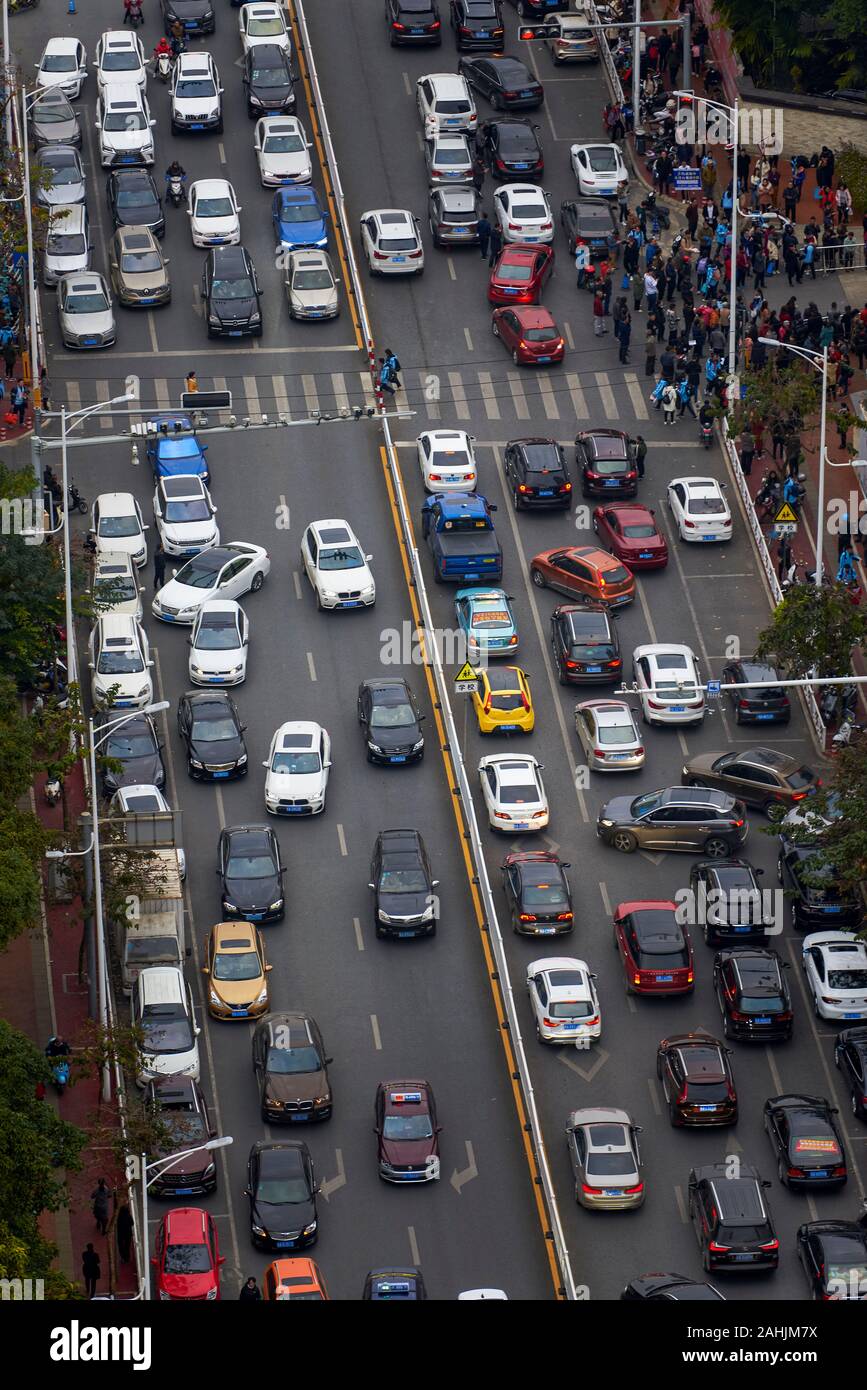 Congestion caused by school leaving in the city Stock Photo