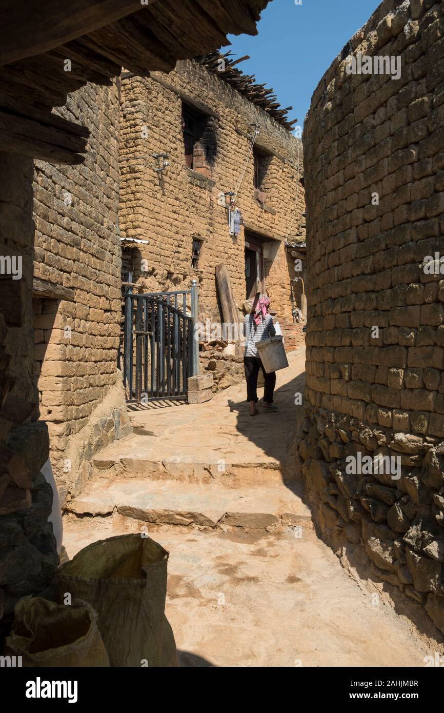 Traditional dwellings of the Yi ethnic group in Cangtai village, Honghe, Yunnan, China. 29-Sep-2019 Stock Photo