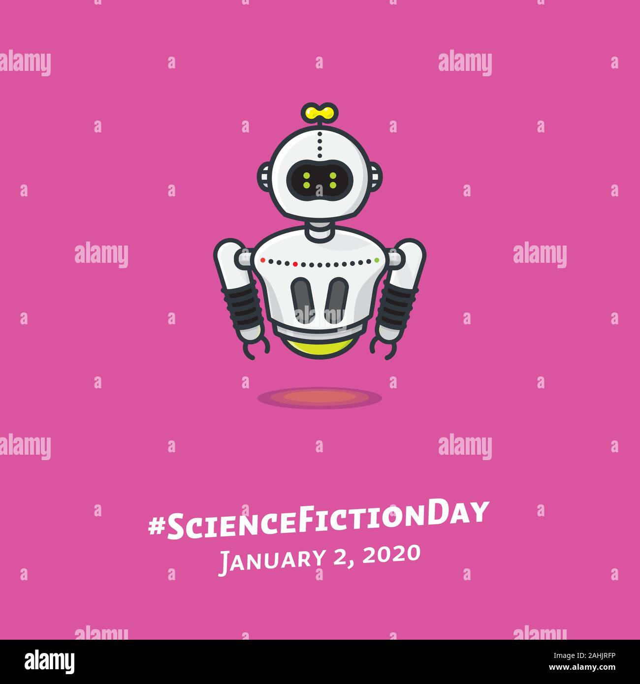 Levitating robot vector illustration for #ScienceFictionDay on January 2. Technology and futurism symbol. Stock Vector