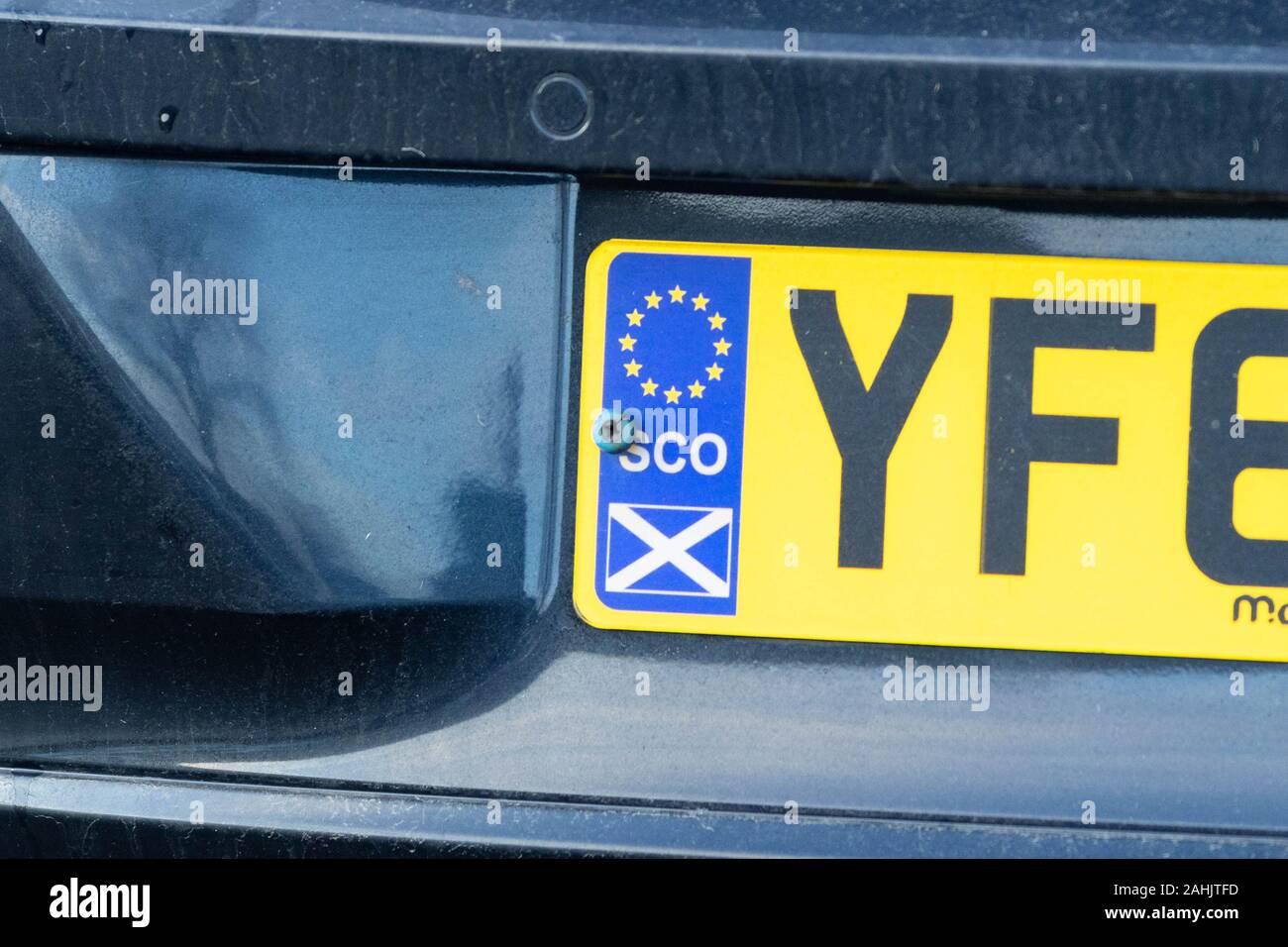 Scottish number plate showing EU flag and Scottish Flag on car Stock Photo