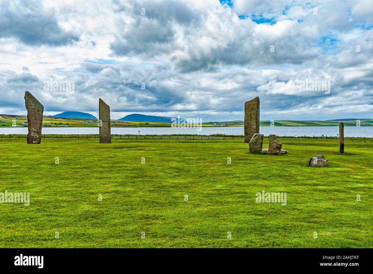 The Standing Stones of Stennes by Loch Stenness on mainland Orkney  Scotland UK Stock Photo