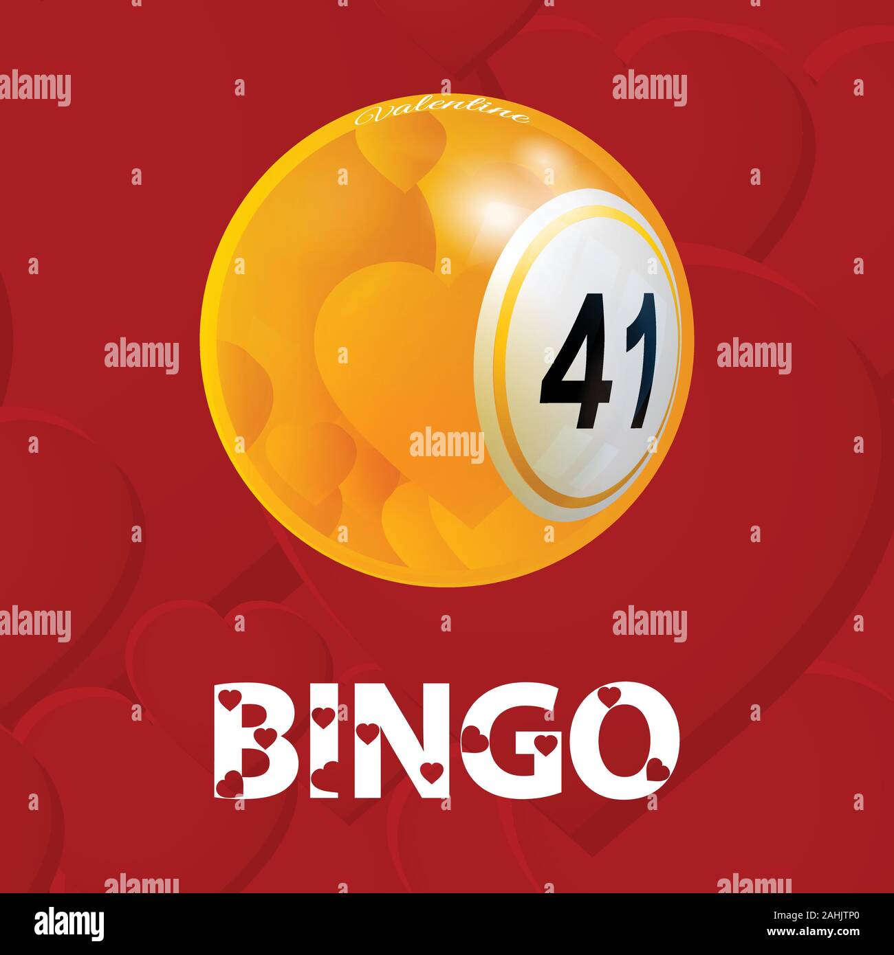 Valentine Bingo Ball With Hearts And Decorative Bingo Text Stock Vector