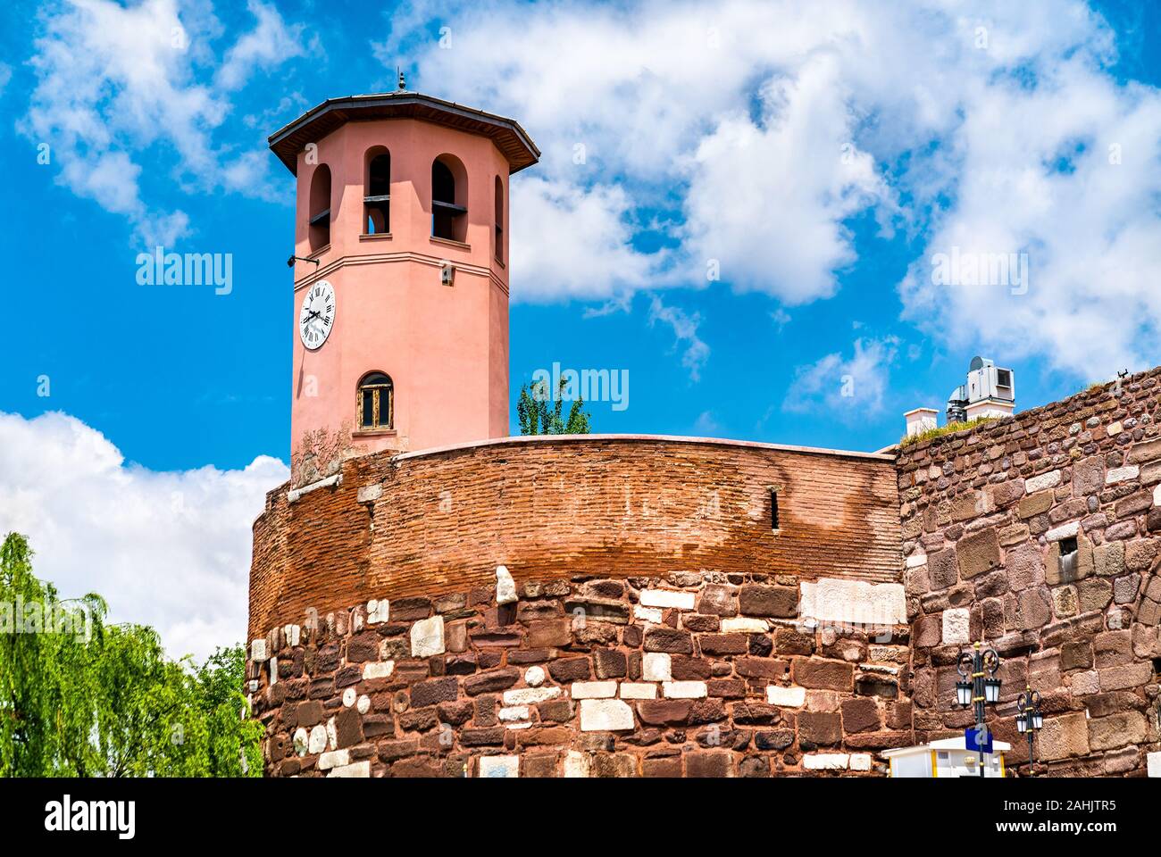 Clock tower at Ankara Castle in Turkey Stock Photo