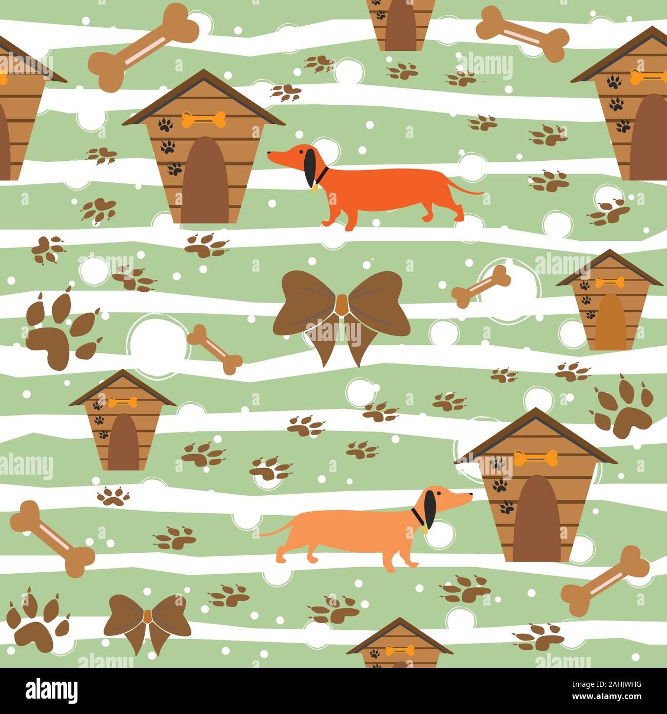 Seamless Dachshund Dog Pattern with bones, bows, dog houses and ...
