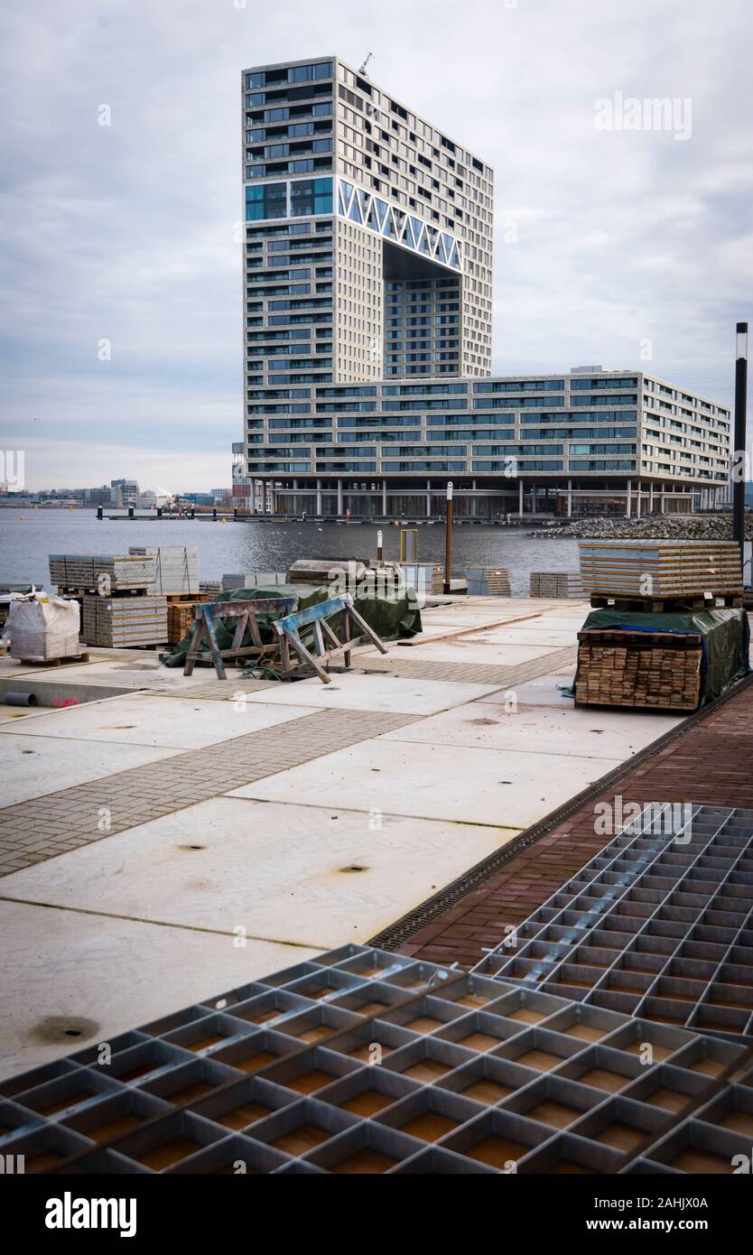 The Pontsteigergebouw (Pontsteiger building) at Houthavens, a newly built up-and-coming area of Amsterdam, constructed on a former port area. Stock Photo