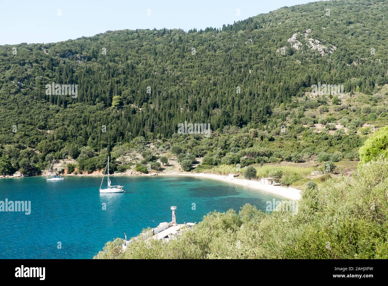 Ithaca in Greece: the village and beach of Polis Stock Photo