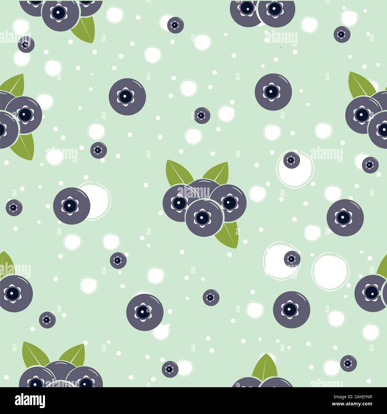 Seamless pattern with blueberries and leaves on white background. Flat vector Illustration Stock Vector