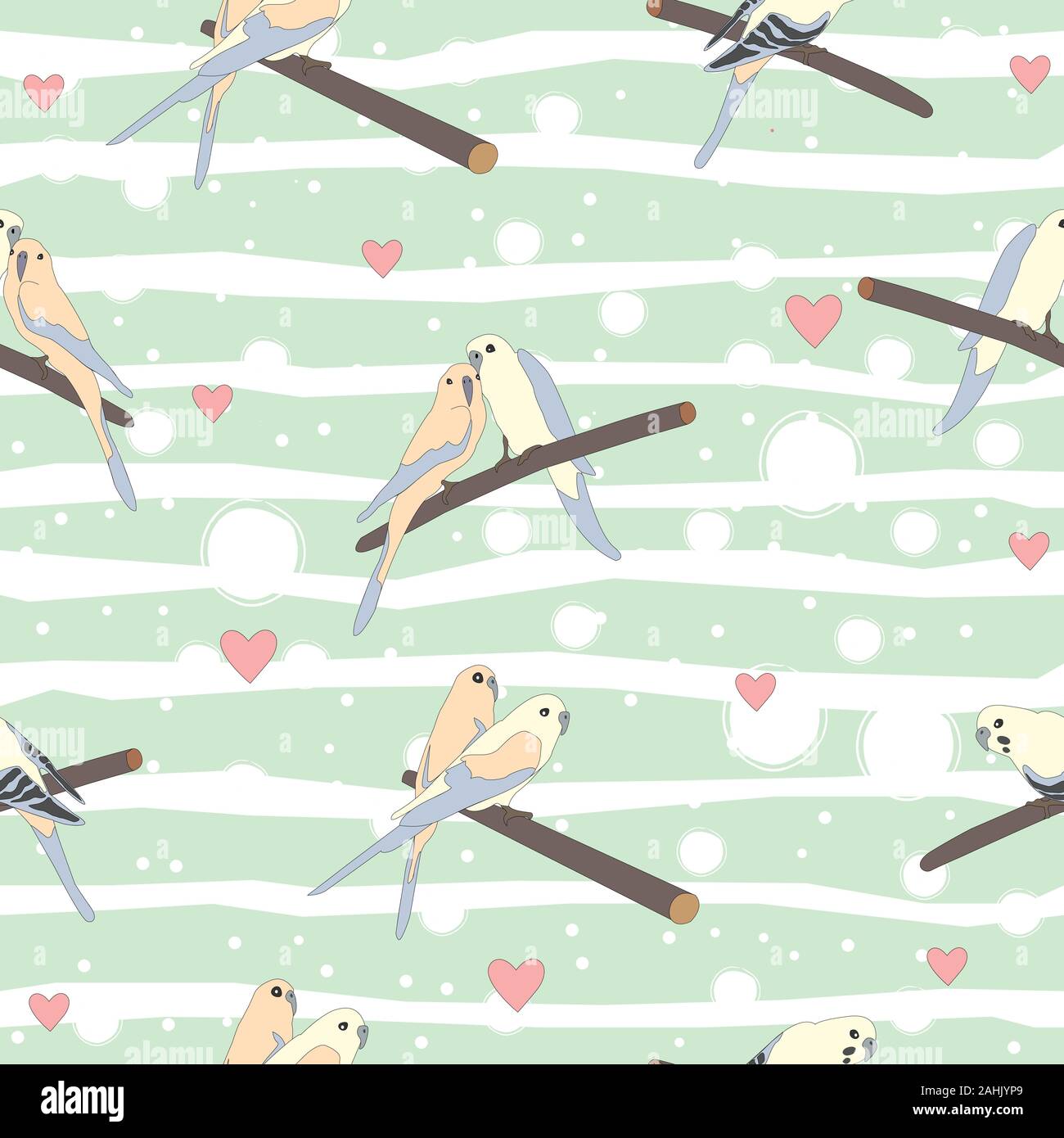 Seamless pattern with a cute couple of birds sitting on branch. Vector ...