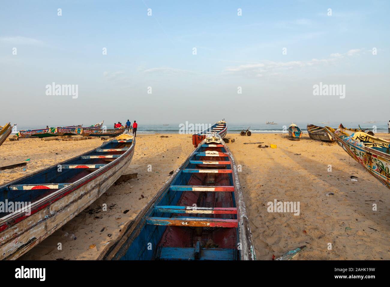 Traditional painted wooden fishing boat in Kayar, Senegal. West Africa. Stock Photo