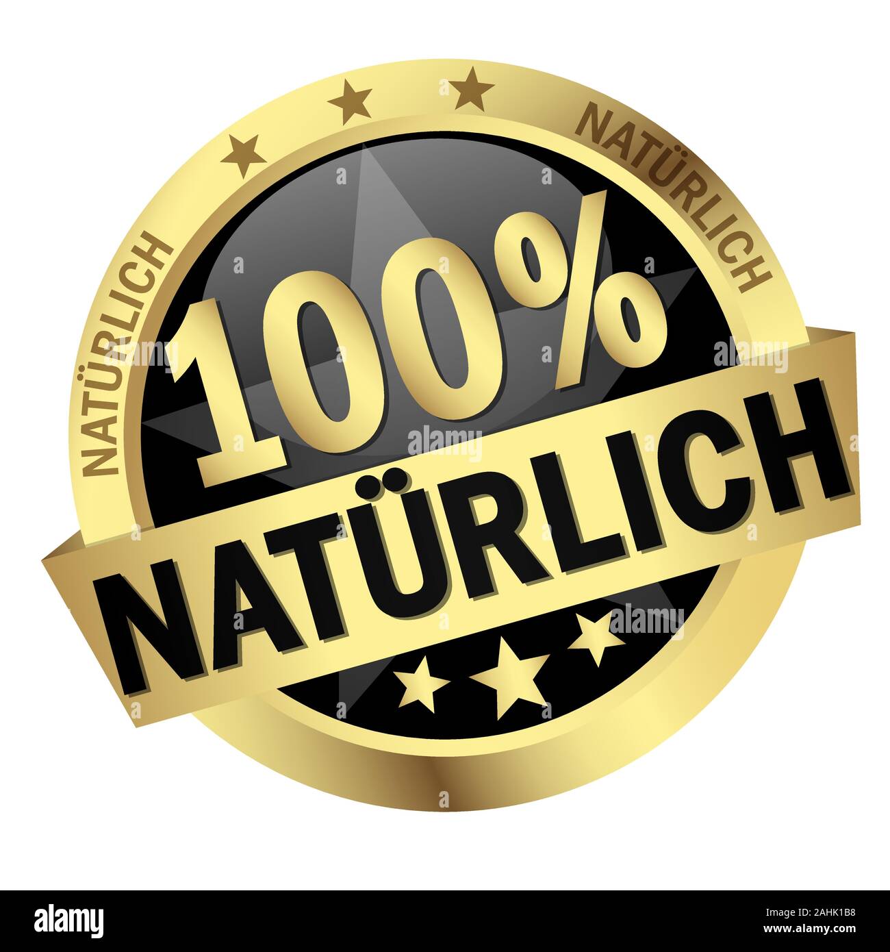 EPS 10 vector with round colored button with banner and text 100% natural (in german) Stock Vector