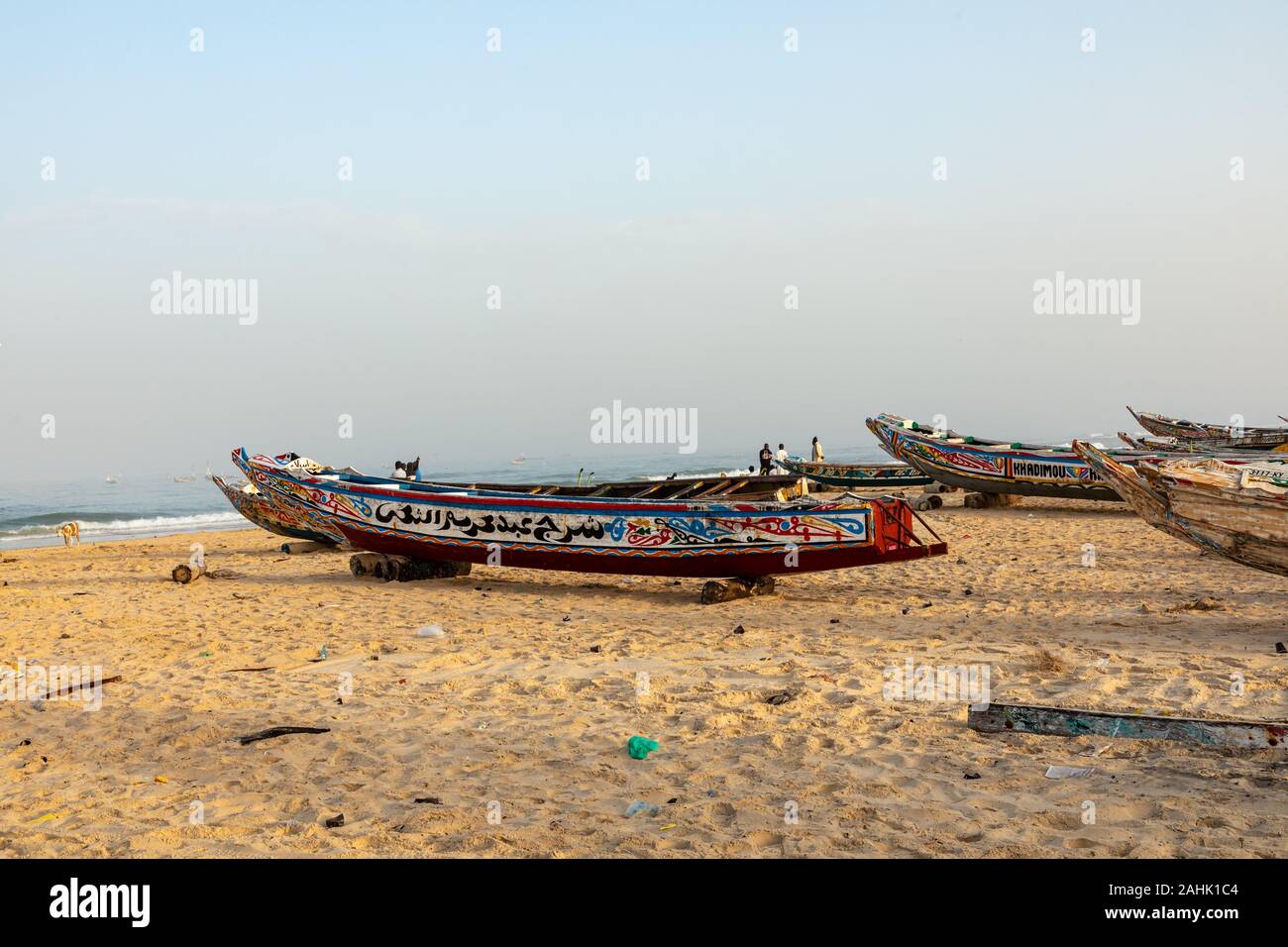 Traditional painted wooden fishing boat in Kayar, Senegal. West Africa. Stock Photo