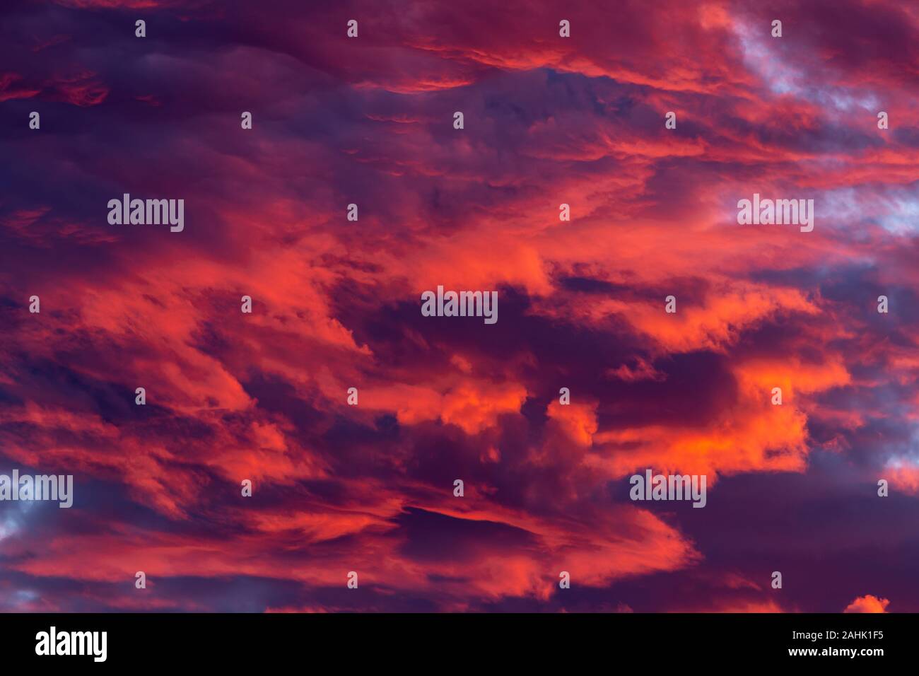 Dramatic red clouds - beautiful colorful sunset Stock Photo
