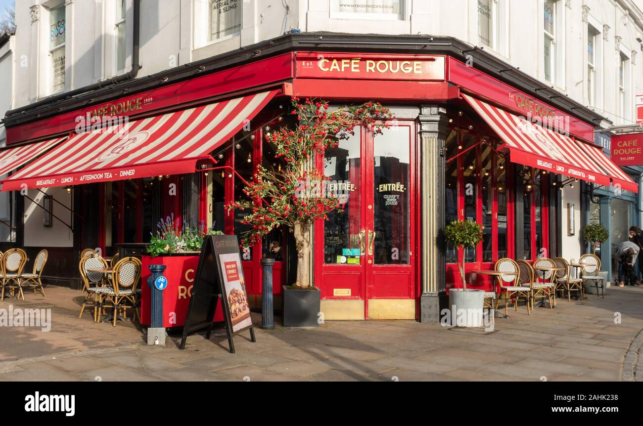 Café Rouge, French style chain restaurant on the High Street in Reigate town centre, Surrey, England, UK Stock Photo