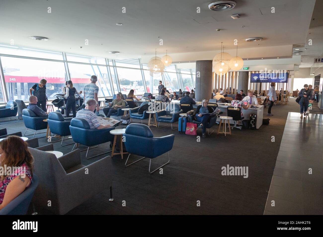 Sydney airport, passengers in the departures area of the terminal, Sydney Australia Stock Photo