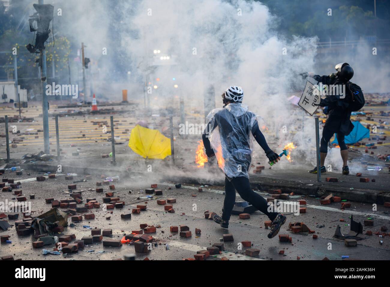 PolyU, Hong Kong - Nov 17, 2019: The first day of the Siege of PolyU ...