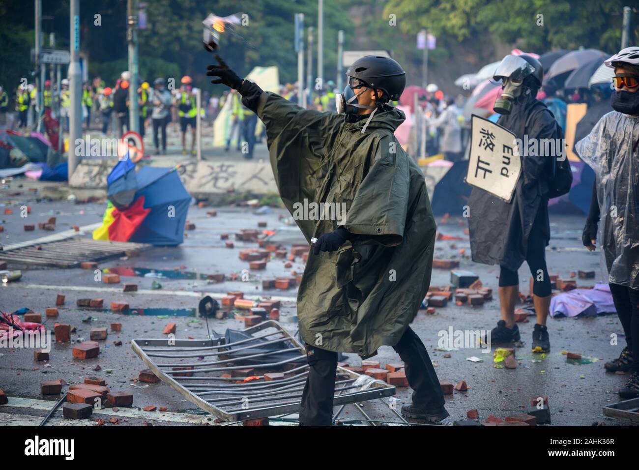 PolyU, Hong Kong - Nov 17, 2019: The first day of the Siege of PolyU ...