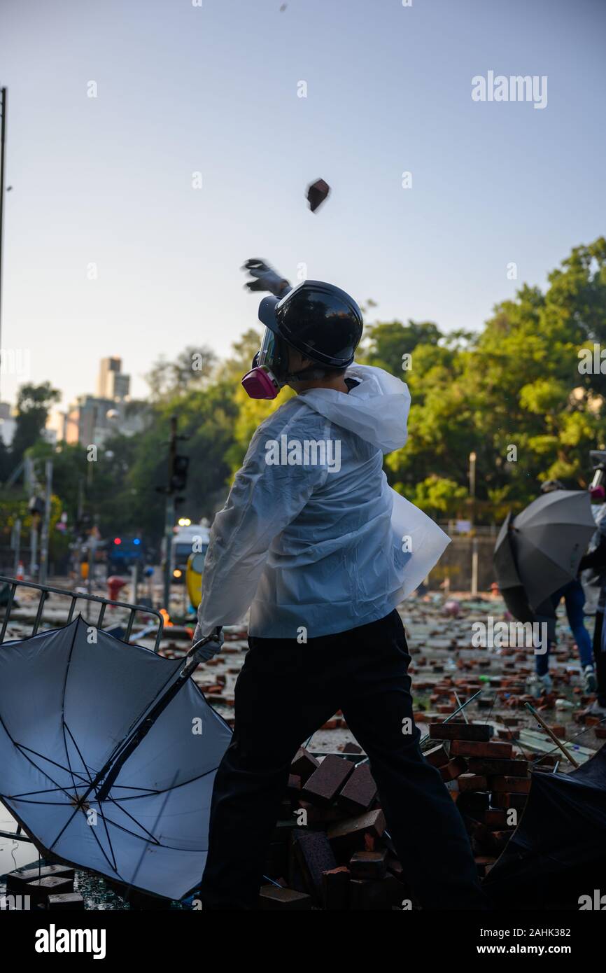 PolyU, Hong Kong - Nov 17, 2019: The first day of the Siege of PolyU ...