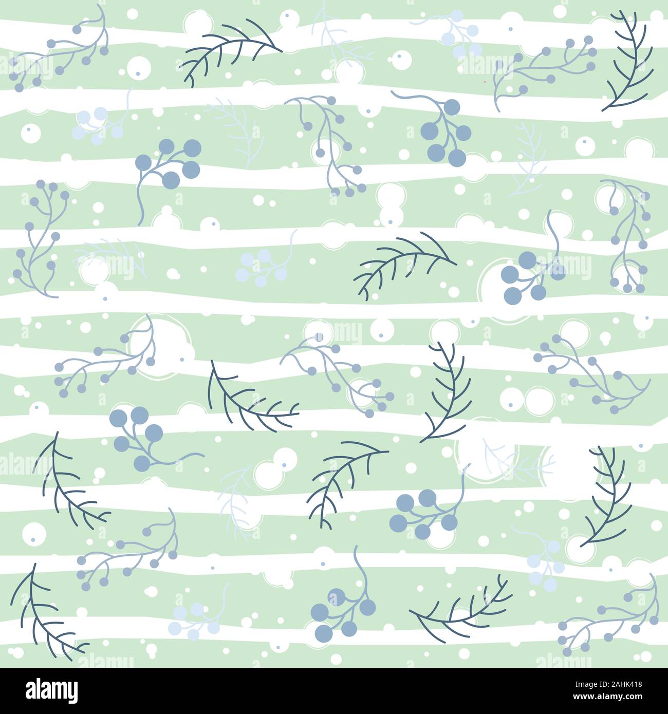 Winter Seamless Pattern with snowflakes and spruce branches. Vector Illustration. Stock Vector