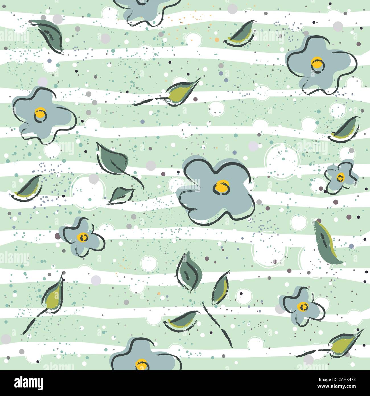 Hand Drawn Floral Seamless Pattern on green. Vector Illustration Stock ...