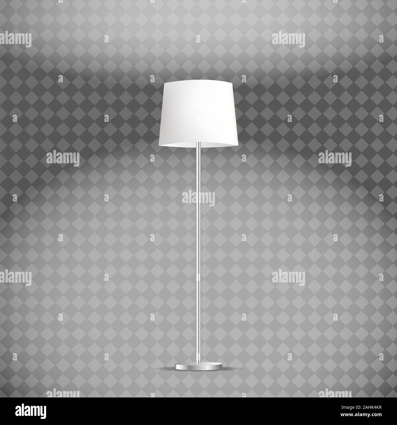 Vector 3d Realistic Render Illuminated Lamp Closeup Isolated on Transparent Background. Floor Lamp. Template of Electric Torchere for Interior Design, Stock Vector