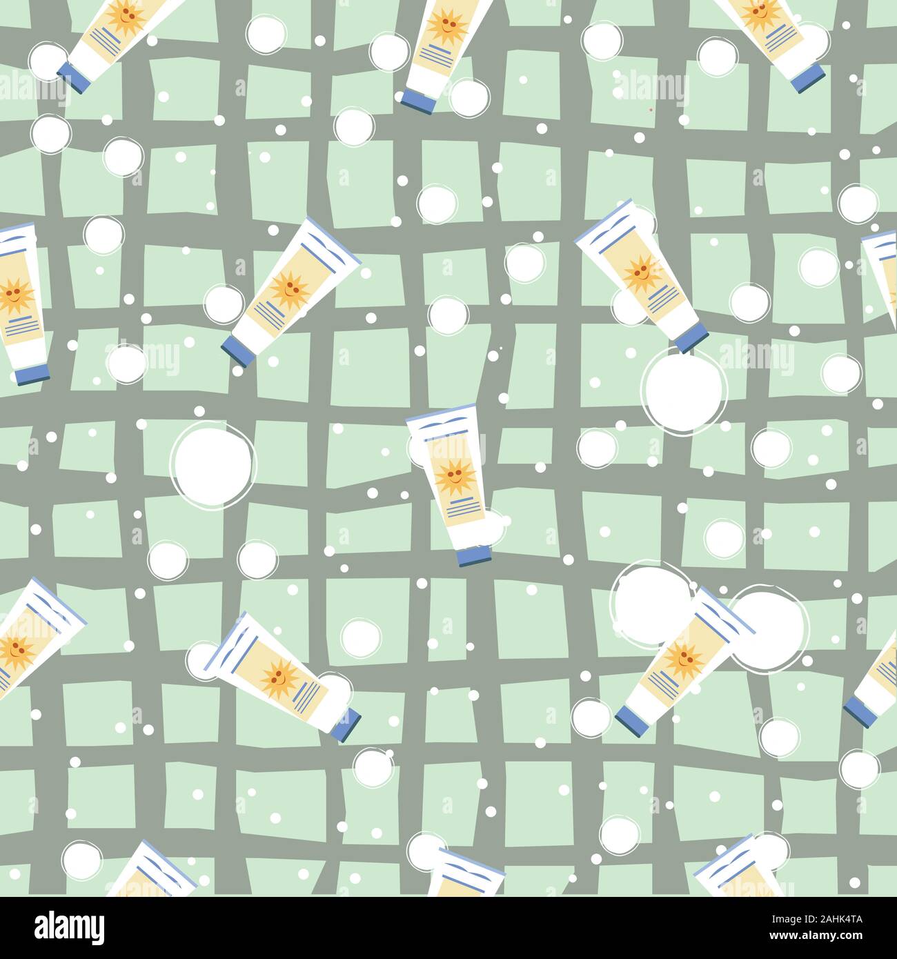 Seamless Pattern with sunscreen creams on black background. Vector Illustration Stock Vector