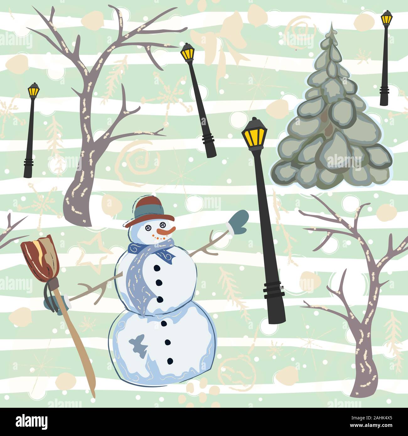 Colorful Winter Seamless Pattern with snowman and tree. vector ...