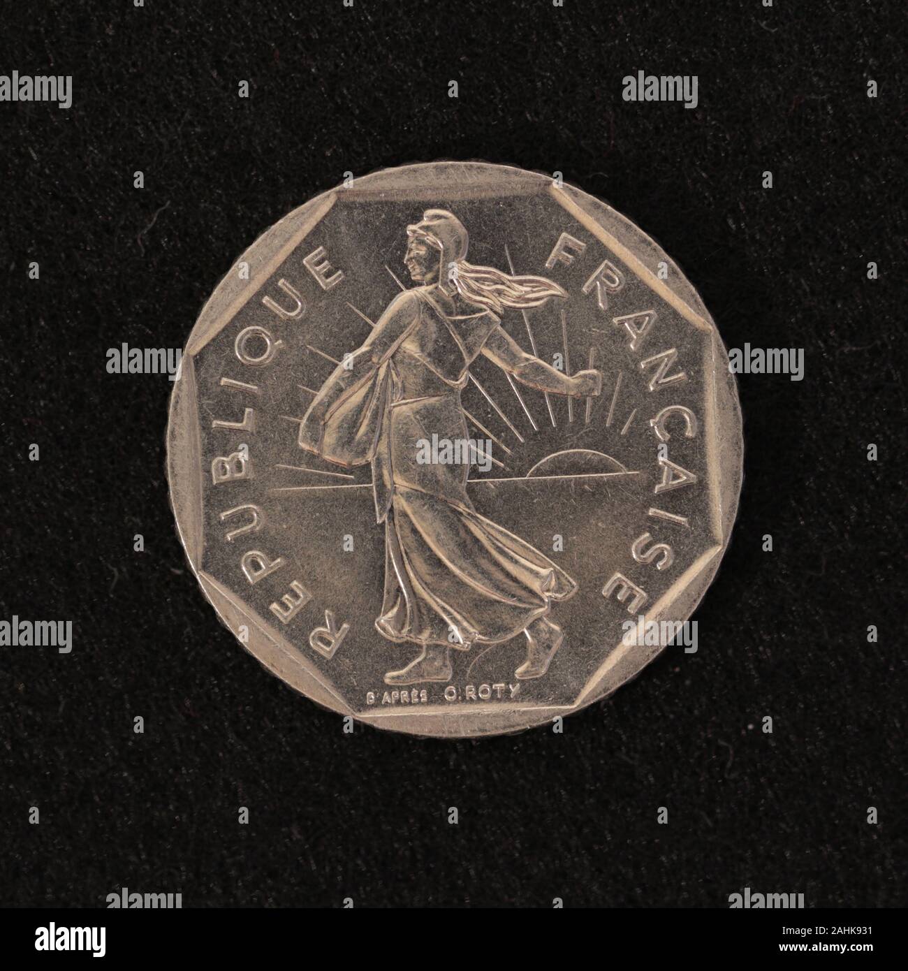 Rückseite einer ehemligen Französischen 2 Francs Münze Stock Photo