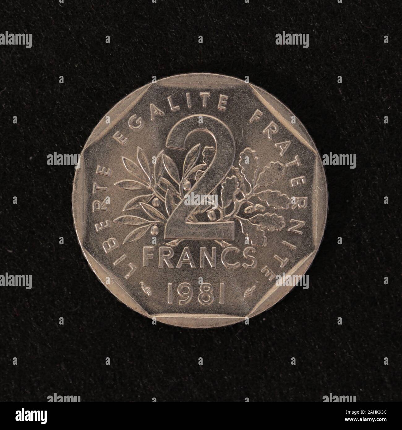 Vorderseite einer ehemligen Französischen 2 Francs Münze Stock Photo