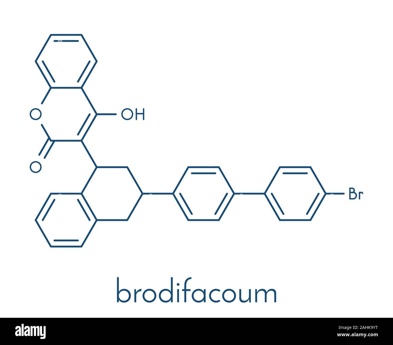 Brodifacoum rodenticide molecule. Skeletal formula. Stock Vector