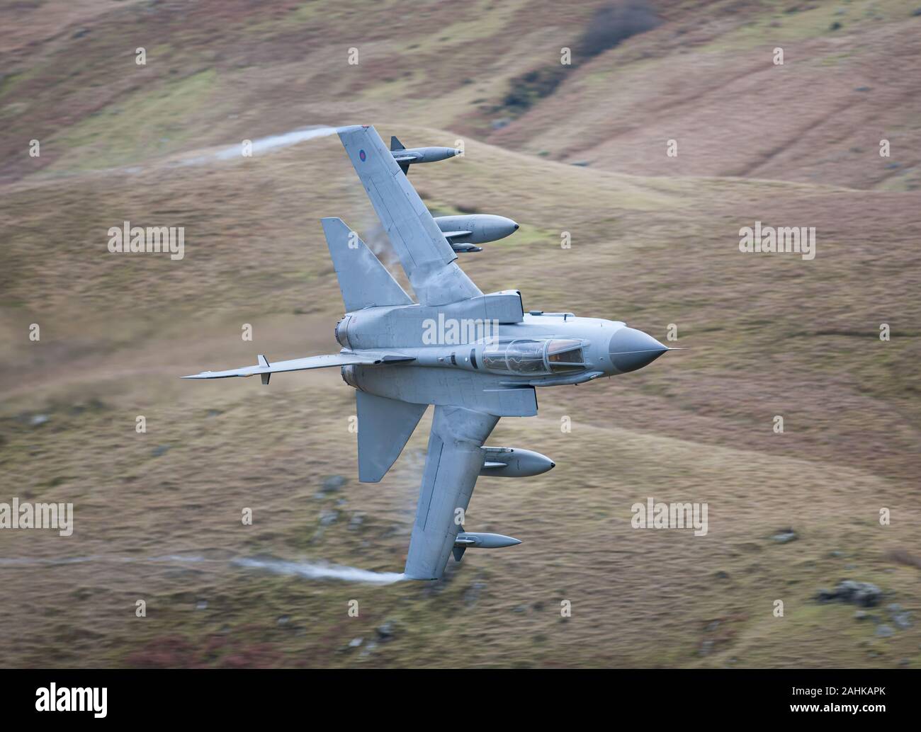 An RAF Tornado GR$ low level in Wales Stock Photo