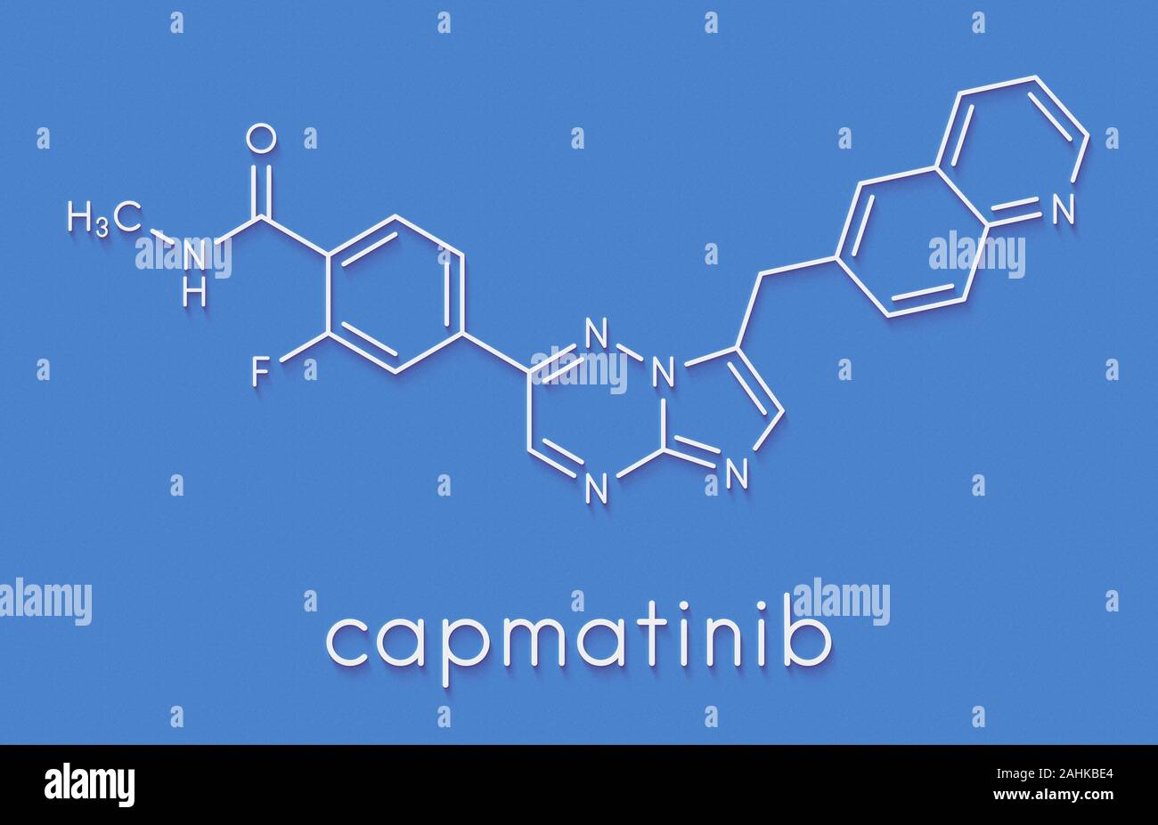 Capmatinib cancer drug molecule (c-met inhibitor). Skeletal formula. Stock Photo