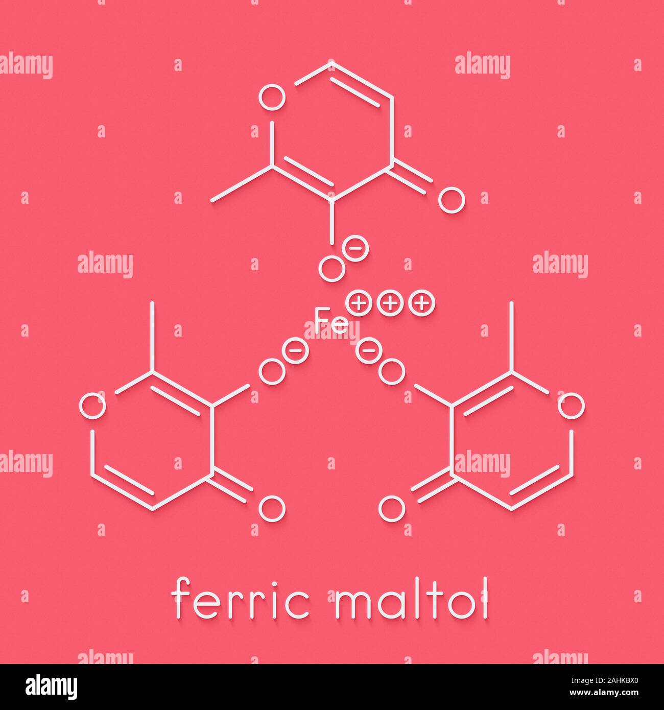 Ferric maltol iron deficiency drug molecule. Skeletal formula Stock