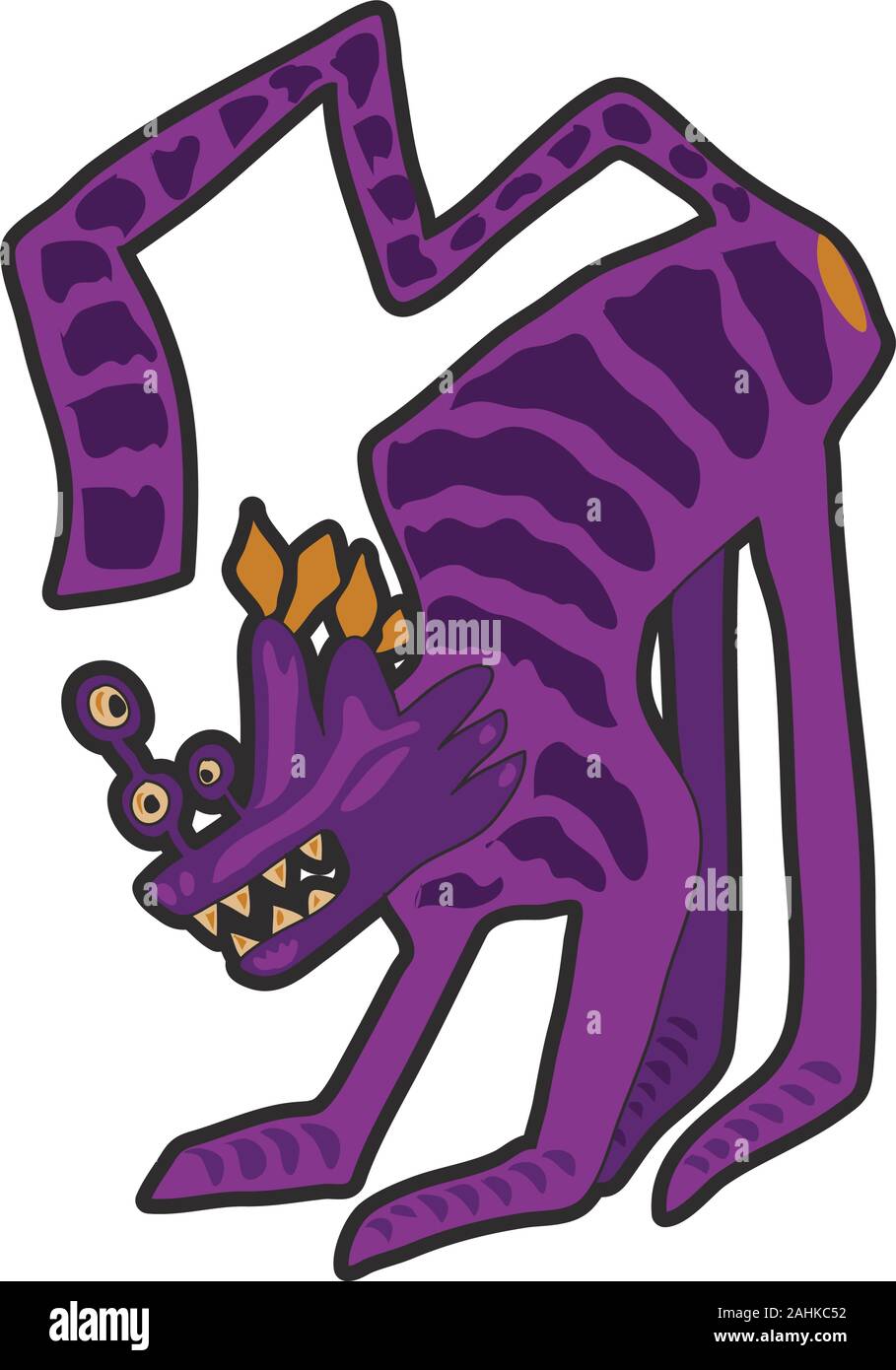 Angry cartoon violet monster. Cute illustration for prints on baby clothes. Stock Vector
