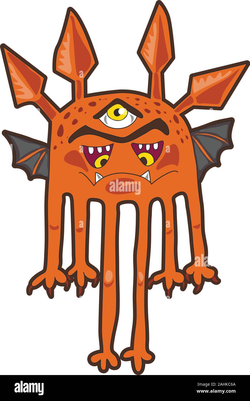 Angry cartoon orange monster. Vector illustration Stock Vector