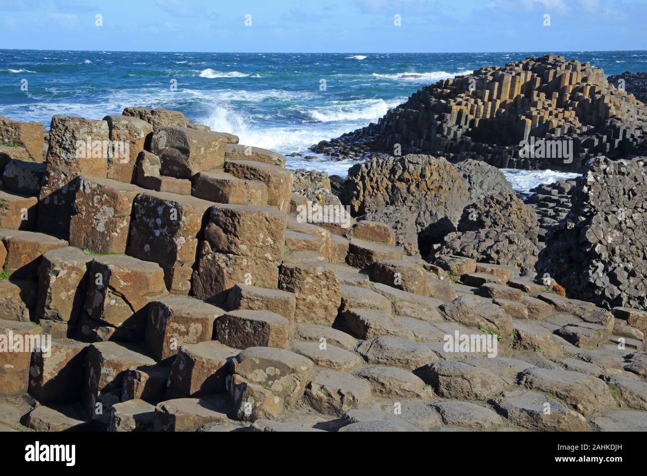 Massive basalt columns and stepping stones of the Giant's Causeway, County Antrim, Northern Ireland, UK. Stock Photo